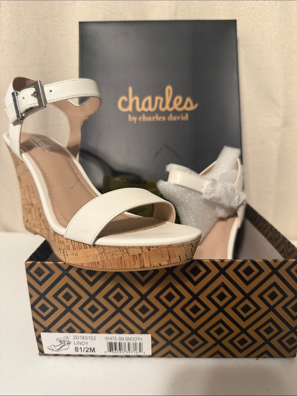 Charles by Charles David White Cork Wedge Sandals with Ankle Strap